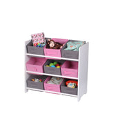 Hectarul - Organizator jucarii din MDF si textil roz/gri 59 cm Happy JudyWild